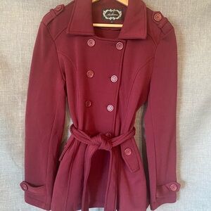 Ambiance Maroon Double-Breasted Trench Coat